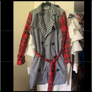 Multi plaid trenchcoat